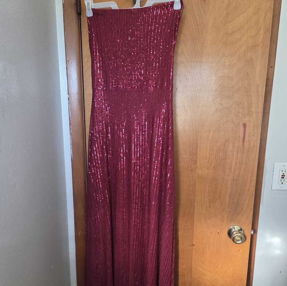 Red Sequin Strapless Gown